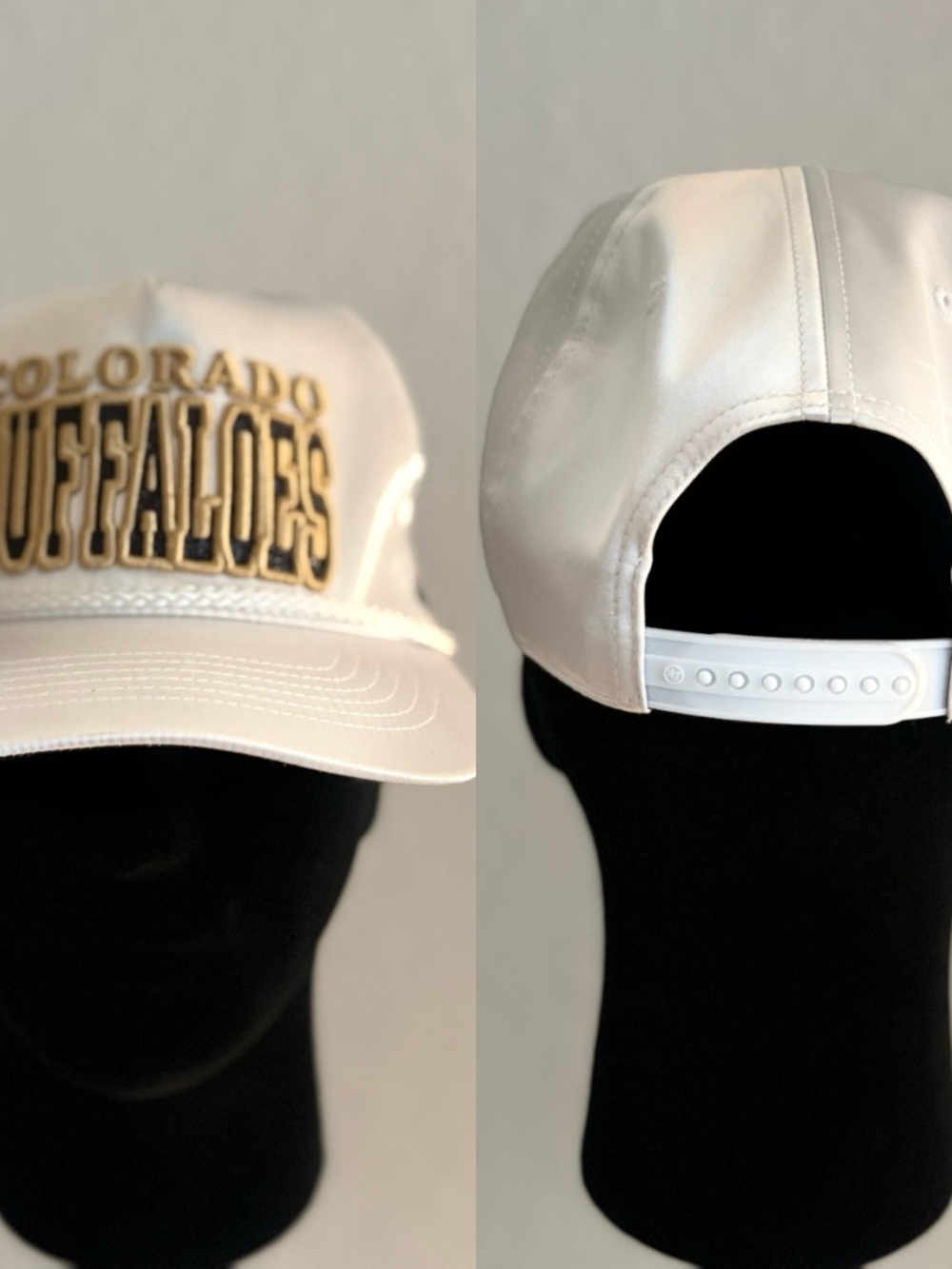 Colorado Buffaloes White Snapback Hat with Gold Embroidery
